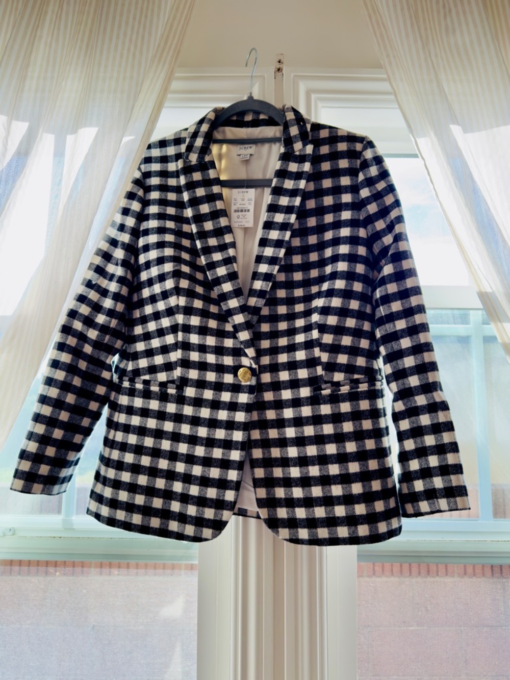 J. Crew Black & White Gingham Single-Button Blazer